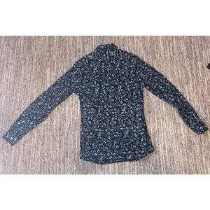 Zara Navy/Blue Floral Button Up 100% Cotton Long Sleeve Shirt Size S